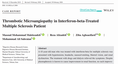 Thrombotic Microangiopathy in Interferon-beta-Treated Multiple Sclerosis Patient